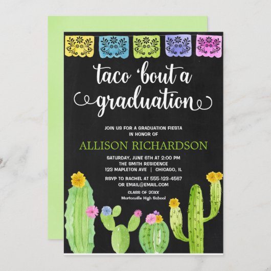 Taco über eine Graduiertenparty fiesta Chalkboard Einladung (Vorne/Hinten)