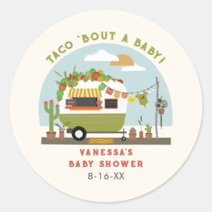 Taco über eine neutrale grüne Baby-Dusche Runder Aufkleber