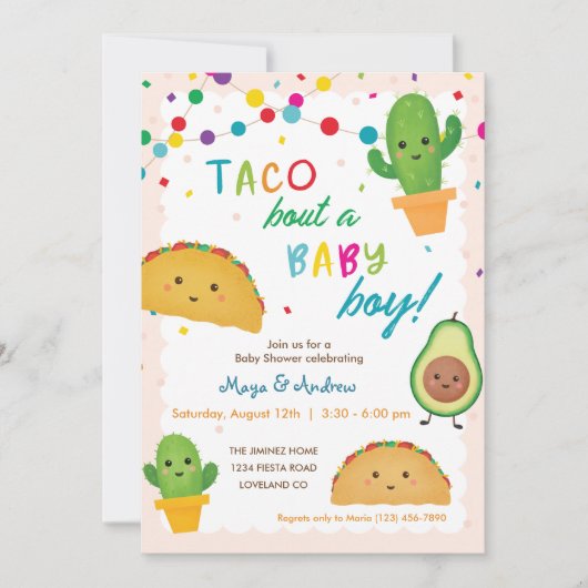 Taco über einen kleinen Jungen - Fiesta Thema Baby Einladung (Vorderseite)
