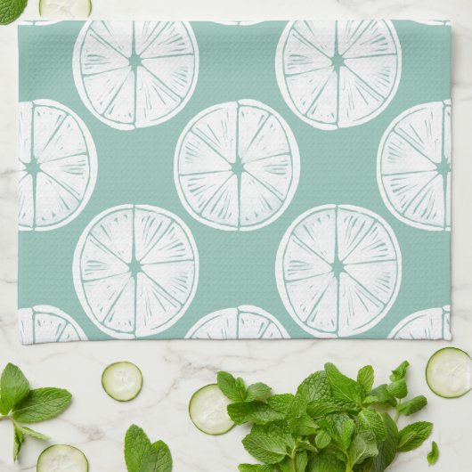 Taco über Liebe | Aquamarines Limones Muster Geschirrtuch (Gefaltet)