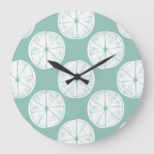 Taco über Liebe | Aquamarines Limones Muster Große Wanduhr (Vorderseite)