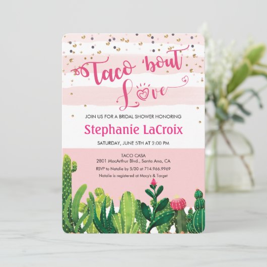 Taco über Liebe Brautdusche Einladung (Stehend Vorderseite)