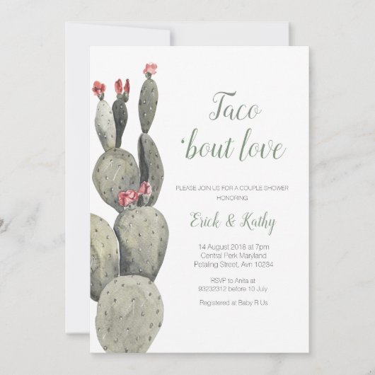 Taco über Liebe Cactus Peach Baby Shower Einladung (Vorderseite)