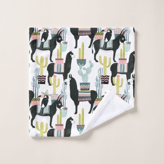 Taco über Liebe | Lama- und Donkey-Muster Badhandtuch Set (Waschlappen)