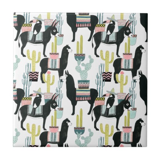Taco über Liebe | Lama- und Donkey-Muster Fliese (Vorderseite)