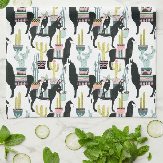 Taco über Liebe | Lama- und Donkey-Muster Geschirrtuch (Gefaltet)