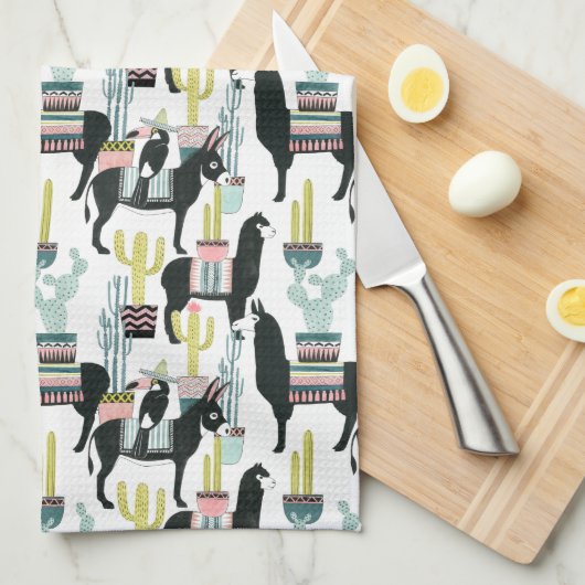 Taco über Liebe | Lama- und Donkey-Muster Geschirrtuch (Viertel Falte)