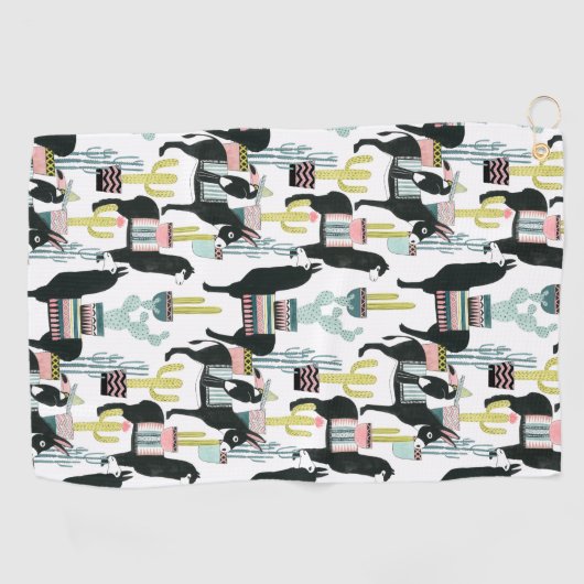 Taco über Liebe | Lama- und Donkey-Muster Golfhandtuch (Horizontal)