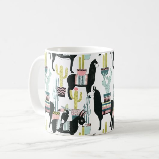 Taco über Liebe | Lama- und Donkey-Muster Kaffeetasse (Vorderseite Links)