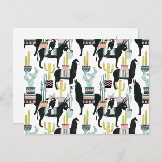 Taco über Liebe | Lama- und Donkey-Muster Postkarte (Vorne/Hinten)