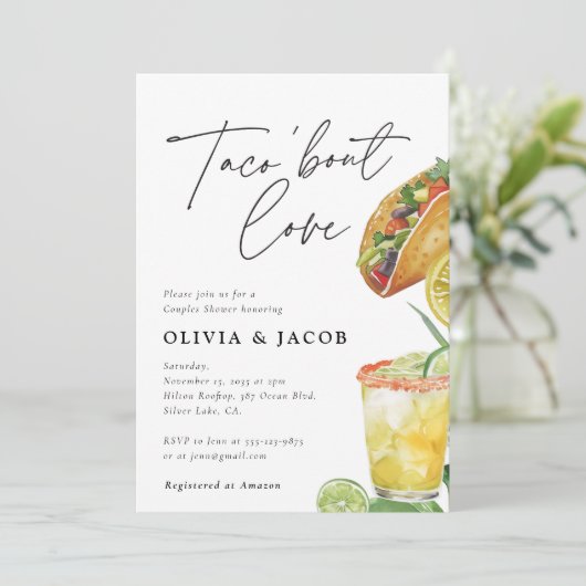 Taco über Liebe Mexikanische Paare Einladung Dusch (Stehend Vorderseite)