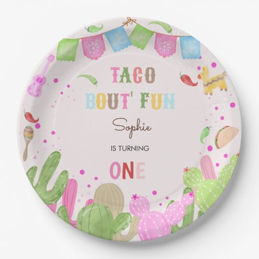 Taco über lustiges Fiesta mexicanischen ersten Geb Pappteller (Vorderseite)