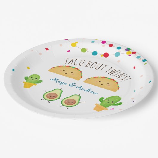 Taco über Twins! Fiesta Theme Twin Baby Reveal In Pappteller (Schrägansicht)