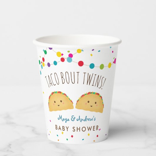 Taco über Zwillinge Fiesta Baby Dusche Papiertasse Pappbecher (Vorderseite)