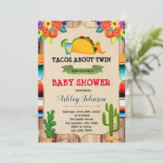 Taco über Zwillingsfeier Einladung (Stehend Vorderseite)