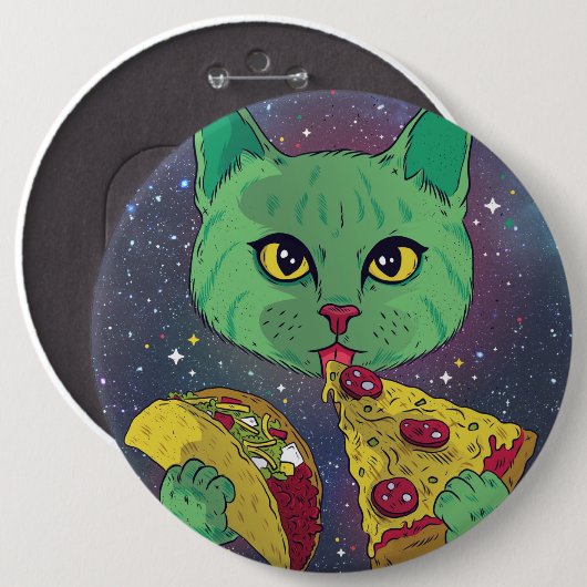 Taco und Pizza Cosmic Space Cat Button (Vorne & Hinten)
