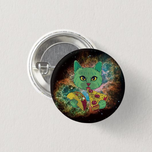 Taco und Pizza Cosmic Space Cat Button (Vorne & Hinten)