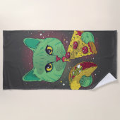 Taco und Pizza Cosmic Space Cat Strandtuch (Vorderseite)