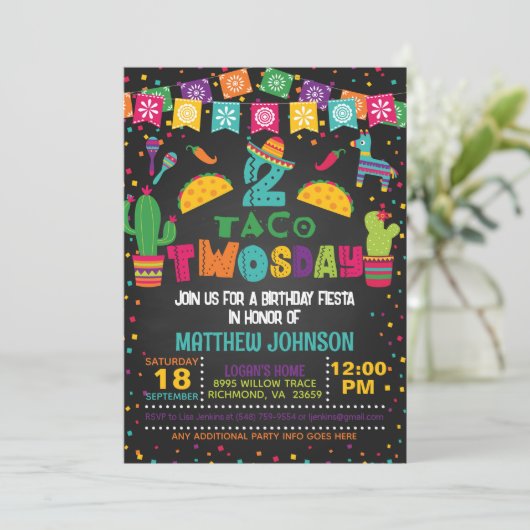 Taco ZWEIsday 2. Geburtstag Einladung (Stehend Vorderseite)