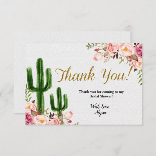 Tacokampf-Liebe Kaktus-Brautparty danken Ihnen zu Dankeskarte (Vorne/Hinten)