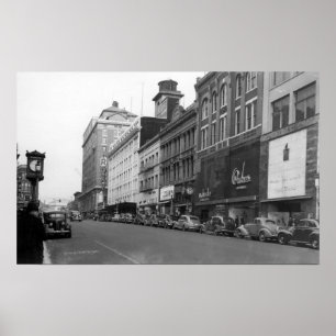 Tacoma, WA-Aussicht auf den Broadway mit Blick nac Poster
