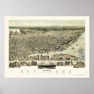 Tacoma, WA panoramische Karte - 1890 Poster