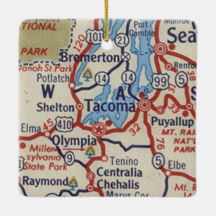 Tacoma WA Vintage Karte Keramikornament