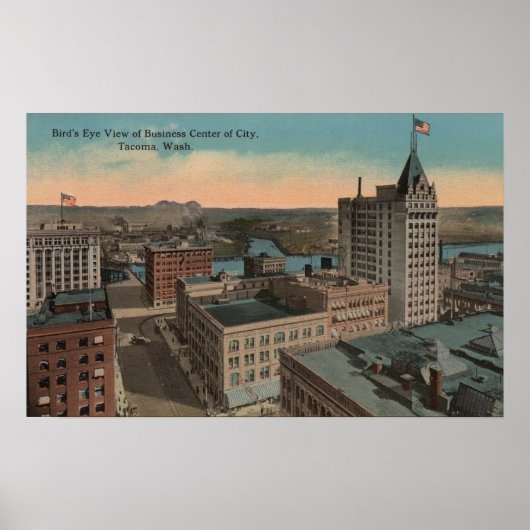 Tacoma, WA - Vogelblick in der Innenstadt Poster (Vorne)