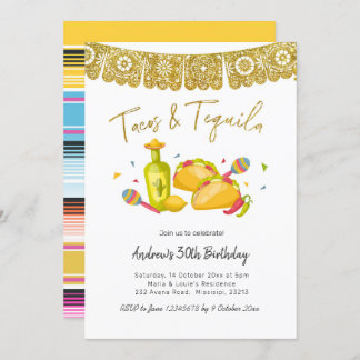 Tacos and Tequila Fiesta Birthday Invitation Einladung