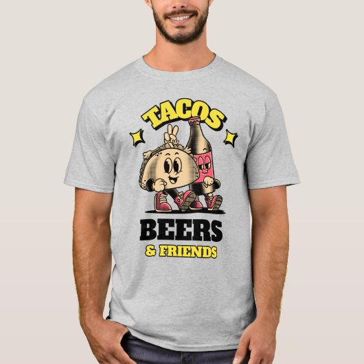 Tacos, Bier und Freunde T-Shirt (Vorderseite)