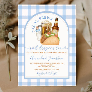Tacos Braut und Windeln Baby Shower Blau Gingham Einladung