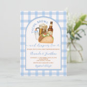 Tacos Brews and Diapers Baby Showroom Blue Gingham Einladung (Stehend Vorderseite)