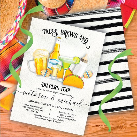 Tacos Brews & Diapers Babydusche Fiesta Einladung