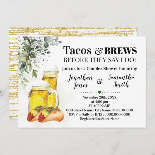 Tacos & Brews Dusche Eukalyptus Grüne Einladung (Vorne/Hinten)