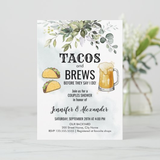 Tacos & Brews Paare Einladung (Stehend Vorderseite)