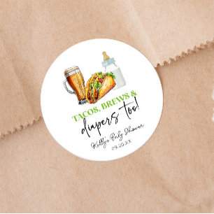 Tacos Brews und Windeln auch! Babyparty Runder Aufkleber