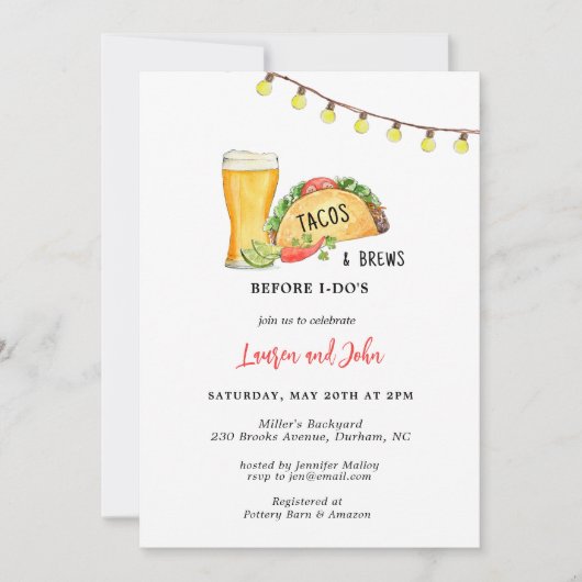 Tacos & Brews vor der Dusche Einladung (Vorderseite)