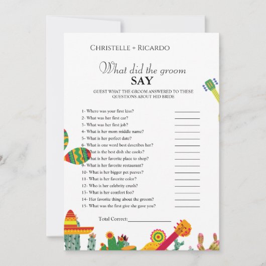 Tacos Bride & groom trivia Brautparty game Card Ankündigung (Vorderseite)