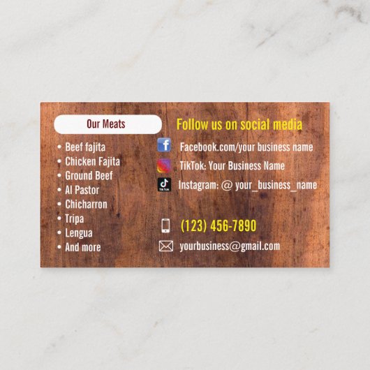 Tacos Catering Service Business Cards Visitenkarte (Rückseite)