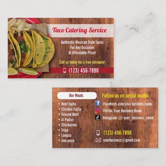 Tacos Catering Service Business Cards Visitenkarte (Vorne/Hinten)