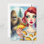 Tacos im Wald mit Sasquatch Postkarte (Vorne/Hinten)