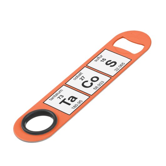 TaCoS-Periodensystem Speed Flaschenöffner (Vorderseite Schrägansicht)