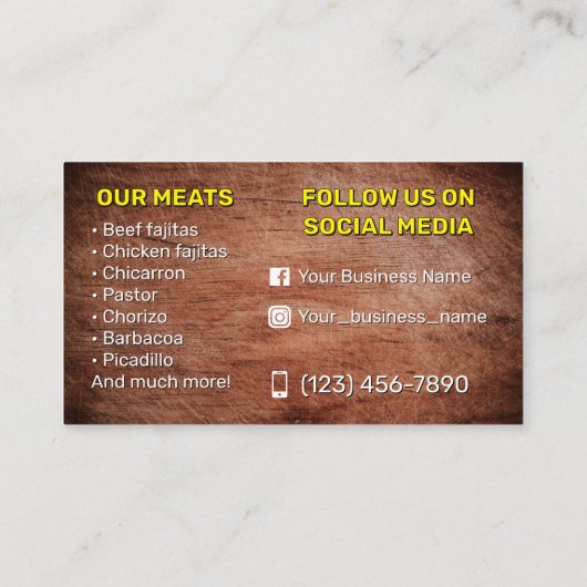 Tacos-Servicekarten Visitenkarte (Rückseite)