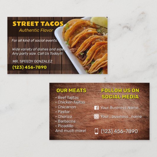 Tacos-Servicekarten Visitenkarte (Vorne/Hinten)
