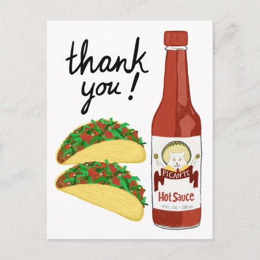 TACOS Spicy Hot Sauce Cat Maracas DANK Postkarte (Vorderseite)