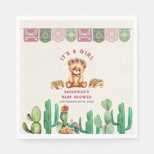 Tacos & Teddy Bears Cactus Girl Baby Shower Fiesta Serviette (Vorderseite)