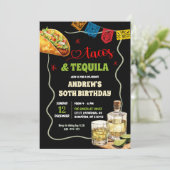 Tacos Tequila 50. Erwachsene Spanisch Geburtstag F Einladung (Stehend Vorderseite)