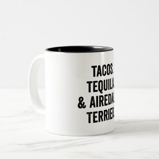Tacos Tequila And Airedale Terrier Funny Dog  Zweifarbige Tasse (Vorderseite Links)