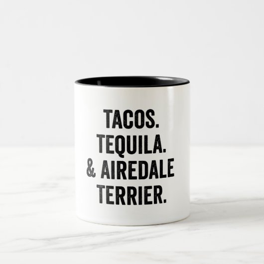 Tacos Tequila And Airedale Terrier Funny Dog Zweifarbige Tasse (Mittel)
