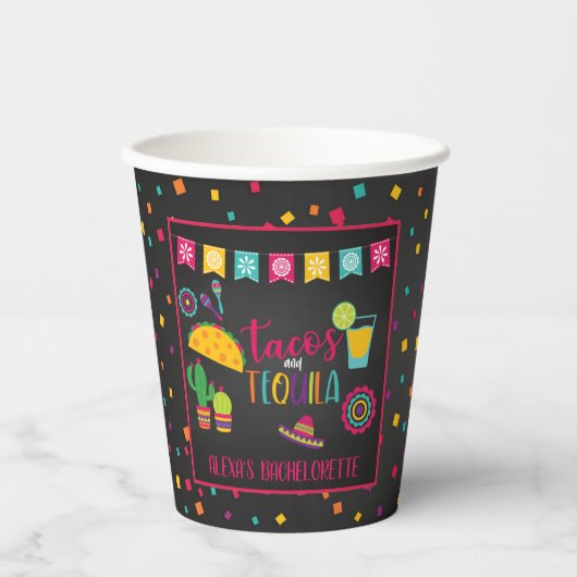 Tacos & Tequila Paper Cup - schwarz Pappbecher (Vorderseite)